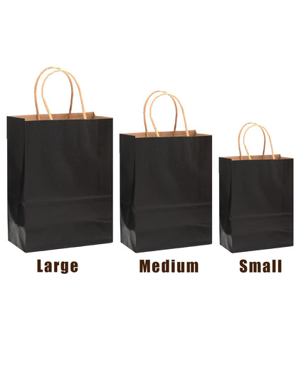 qiqee 100-Packs Black Paper Gift Bags with Handles Bulk Assorted Sizes(33pcs Large 13", 33pcs Medium 11", 34pcs Small 8")