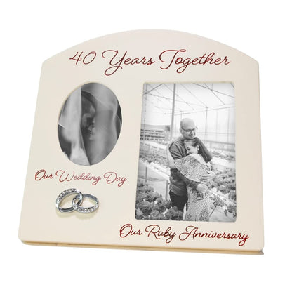 Haysom Interiors Contemporary 40 Years Together Then and Now Ruby Anniversary Light Beige Frame with Double Silver Rings | Beautiful 40th Anniversary Picture Frame by Happy Homewares