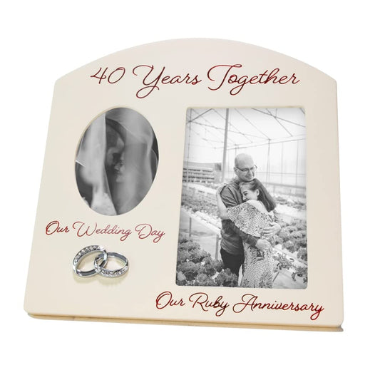 Haysom Interiors Contemporary 40 Years Together Then and Now Ruby Anniversary Light Beige Frame with Double Silver Rings | Beautiful 40th Anniversary Picture Frame by Happy Homewares