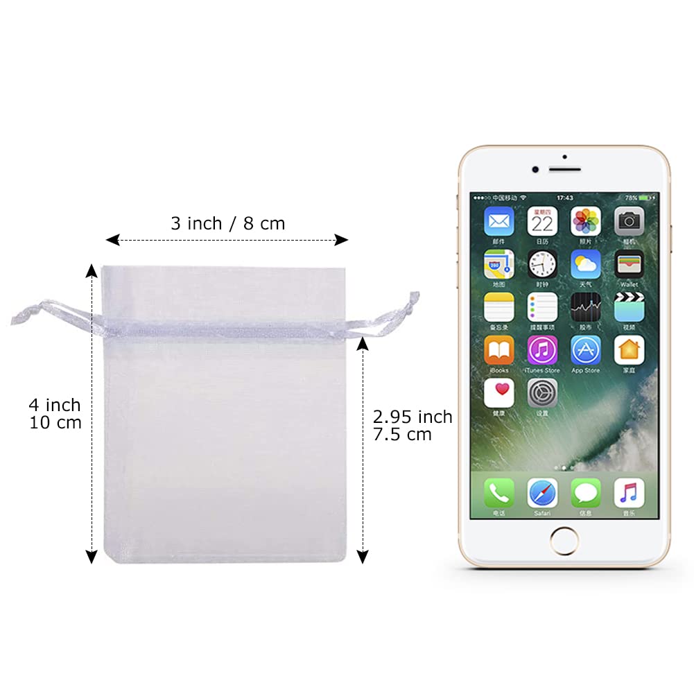 HRX Package 100pcs White Organza Jewelry Bags Drawstring 3 x 4 inch, Little Mesh Gift Pouches Mini Candy Bags for Small Presents Jewelry Earrings
