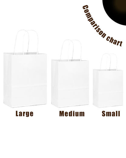 qiqee 100-Packs White Paper Gift Bags with Handles Assorted Sizes(33pcs Large 13", 33pcs Medium 11", 34pcs Small 8")