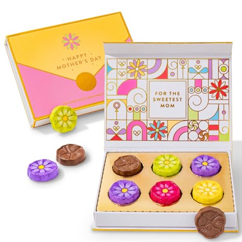 Chocolate Card Gift Box, 6 Individually Wrapped Chocolate Flowers, Food Sweets Candy Gift Greeting, Holiday Present for Mom, Her, Mother, Women, Adults- Bonnie and Pop