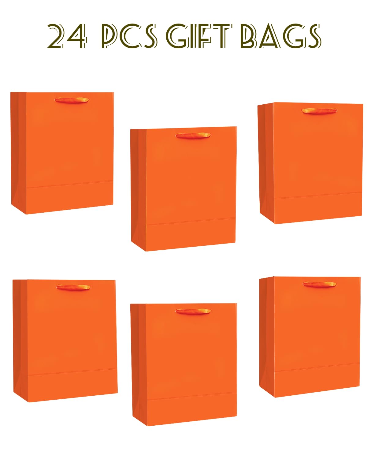 qiqee 24pcs Bright Orange Gift Bags with Tissue Paper for Wedding, Birthday, Party Supplies-7.9"x4.3"x9.6" Medium Size Cardboard Gift Bags（24pcs Bags + Tissue Paper ）