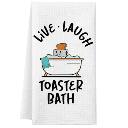 Toasted Tales Funny Dish Towel with Sayings Novelty Dishtowel for Kitchen - Super Absorbent Waffle Weave Hand Towel for Kitchen or Bathroom Housewarming Gift