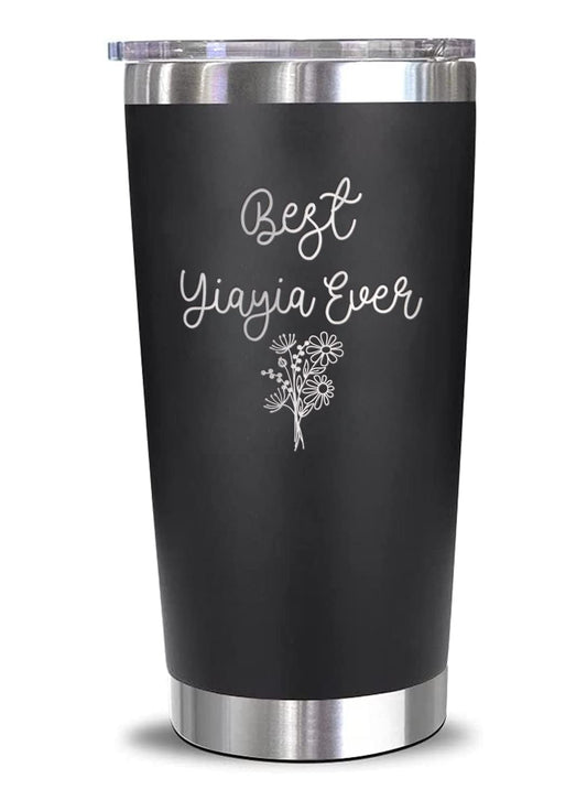 Best Yiayia Ever Tumbler - Floral Yiayia Mug - Yiayia Mug - Gift For Yiayia - Mother's Day Gift - Yiayia Coffee Mug - Stainless Steel Tumbler 20Oz