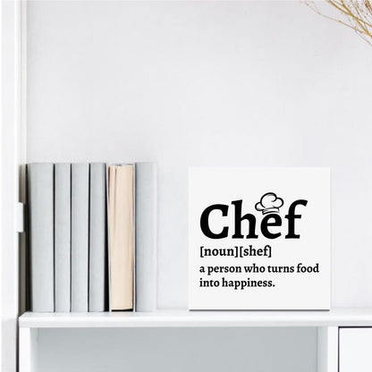 Chef Gift for Men Women Chef Definition Quotes Wooden Box Sign Desk Decorative Wooden Sign Home Kitchen Decor for Desk Table Shelf 5 x 5 Inches