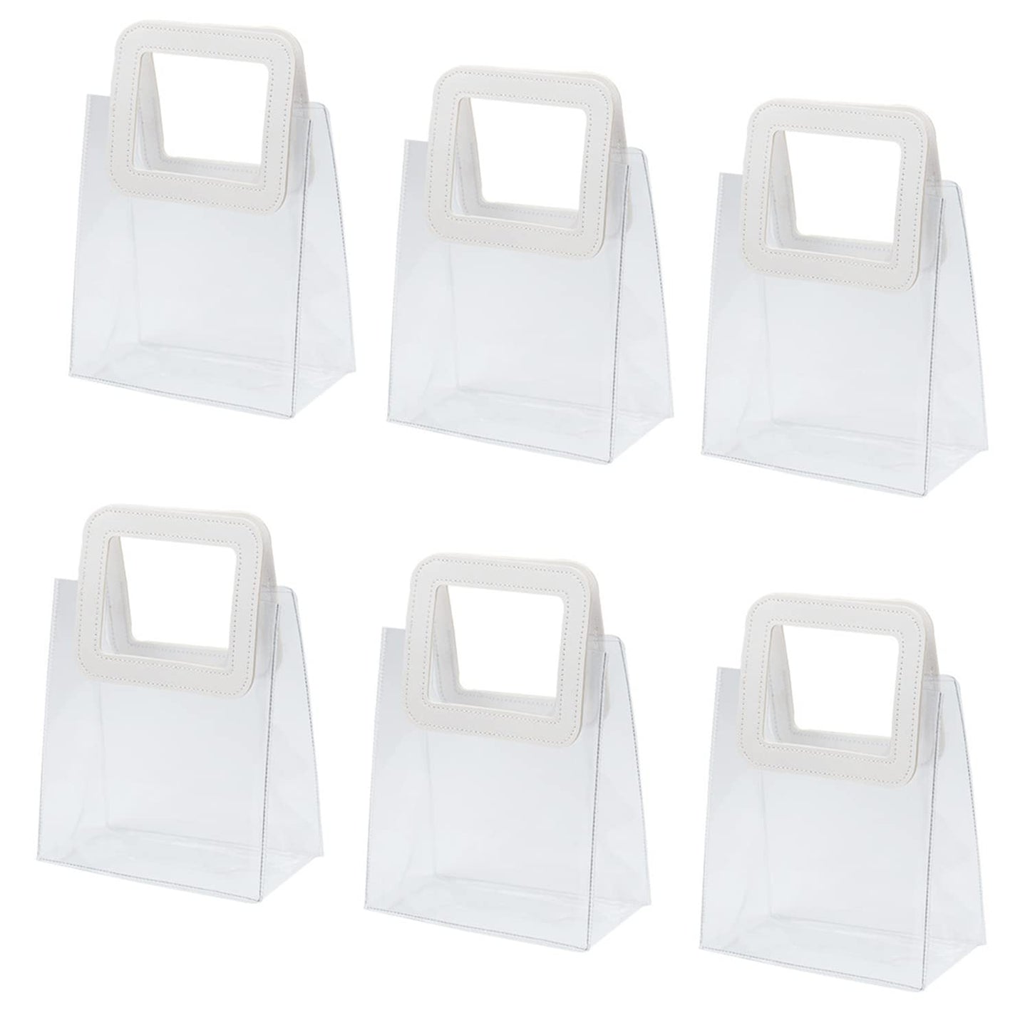 LONG XIN SERIES 6 Pcs Clear Gift Bag with Handle Transparent Plastic Heavy Duty Reusable Gift Wrap Bags for Bridal Party Wedding Favor Shopping Bag Bulk (7"x4" x8")