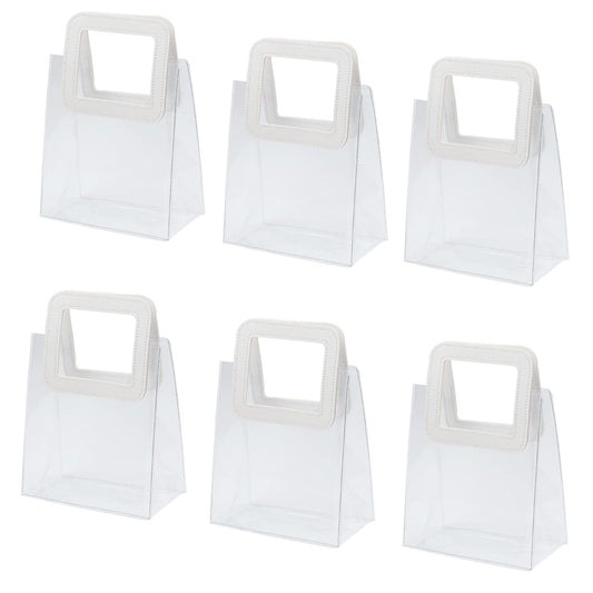 LONG XIN SERIES 6 Pcs Clear Gift Bag with Handle Transparent Plastic Heavy Duty Reusable Gift Wrap Bags for Bridal Party Wedding Favor Shopping Bag Bulk (7"x4" x8")