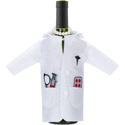 White Coat Wine Bag Doctor Wine Cover Felt Doctor Wines Insulated Cover Nurse Wines Wrapping Bag with Syringe Necklace for Ceremony Gifts Male Female Graduation Birthday Anniversary Nurse Practitioner