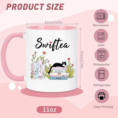 Funny Coffee Mug Swiftea Album Coffee Mug Gift for Singer Fans Womens Girls 11oz White and Pink Double Sided