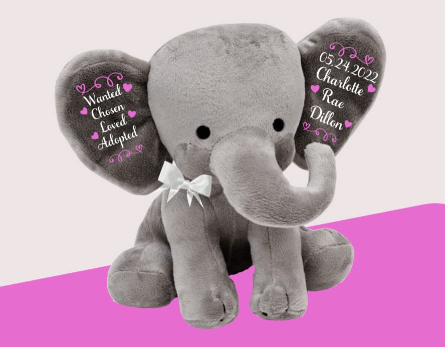 Adoption Gift - Wanted, Chosen, Loved, Adopted - Personalized- Adoption Celebration Plush Elephant Adoption Keepsake - Gotcha Gift