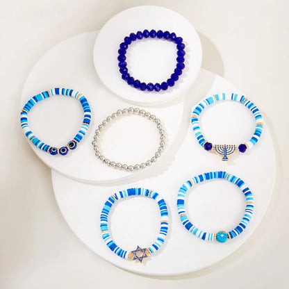 Hanukkah Bracelets Menorah Dove Star of David Evil Eye Clay Beaded Stretch Bracelets Layering Blue White Heishi Beaded Friendship Stackable Bangles for Women Men Jewish Hanukkah Holiday Jewelry