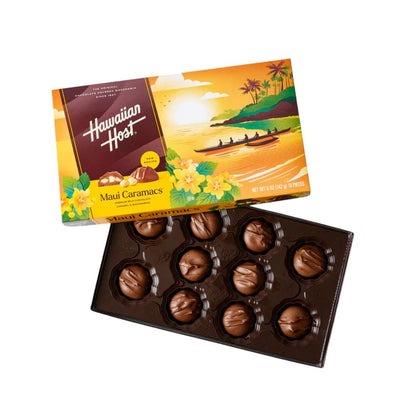 Hawaiian Host Maui Caramacs – 5oz Gift Boxes, Pack of 5 | Milk Chocolate Covered Macadamias with Creamy Caramel & Sea Salt