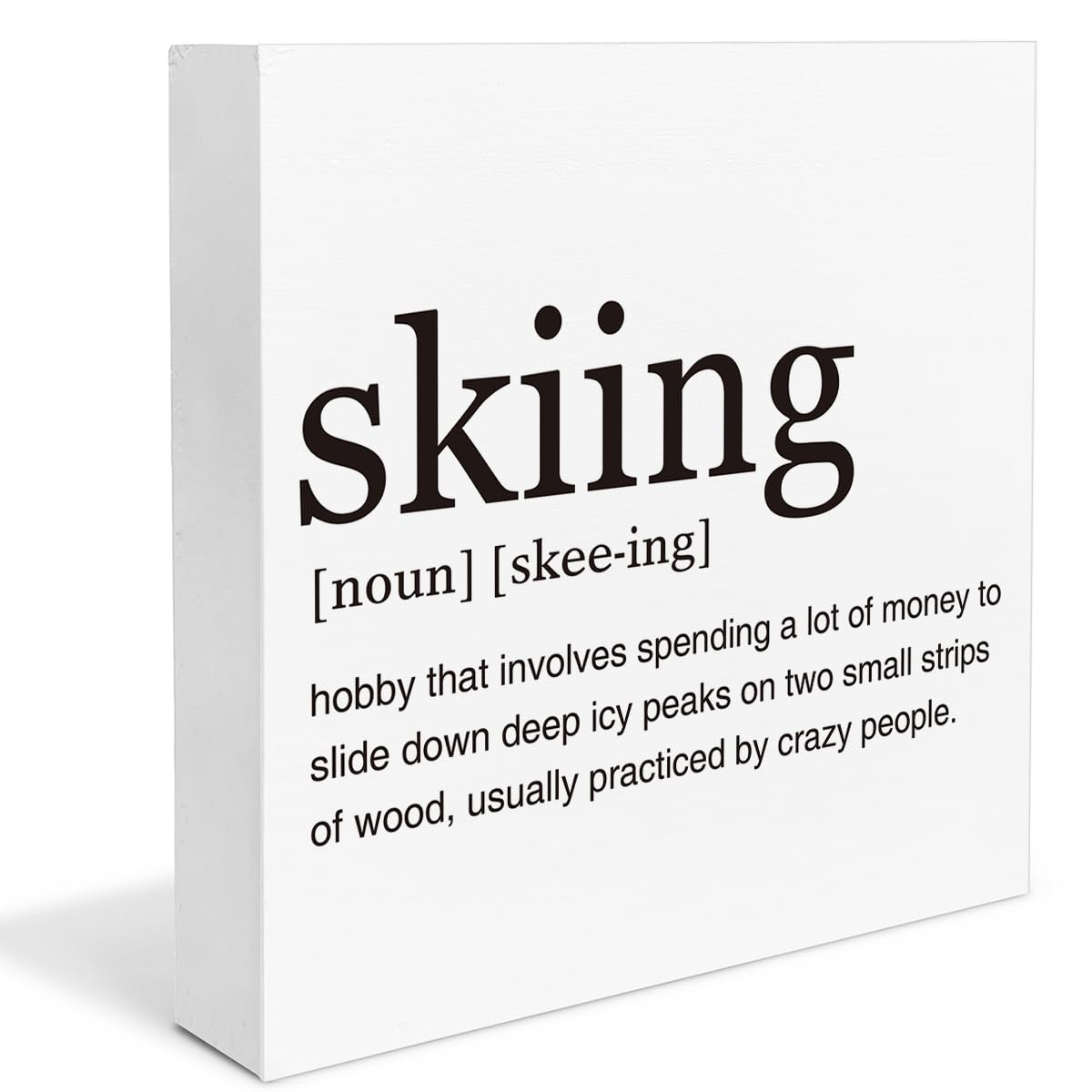 Dumyum Skier Gift Skiing Definition Wooden Box Sign Ski Quotes Desk Decorative Wooden Sign Home Decor for Desk Table Shelf (5 x 5 Inches), Medium