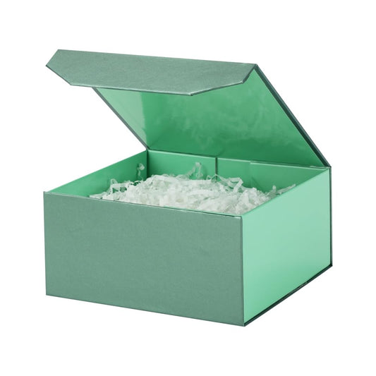 1 Pcs 6x6x3 Inch Green Magnetic Gift Box Small Magnetic Box with Crinkle Paper Green Small Gift Box with Shredded Paper Luxury Gift Boxes with Lids for Presents
