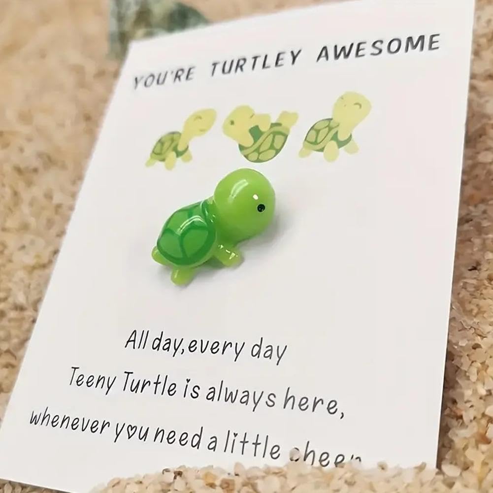 Mini Pocket Hug Turtle, You're Turtley Awesome Inspirational Gift with Card, Thank You Note Cards Greeting Card Mini Sea Turtle Figure Pocket Hug Gift for Friends and Family,Cards and Card Stock (Green)