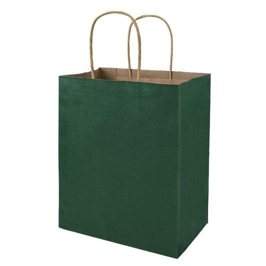 bagmad 50 Pack 8x4.75x10 Inch Medium Green Gift Paper Bags with Handles Bulk, Kraft Bags, Craft Grocery Shopping Retail Party Favors Wedding Business Sacks (Dark Green, 50pcs)