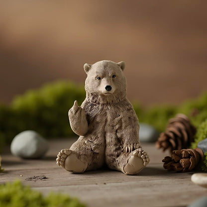 JFSM INC. Holiday Stocking Stuffer, Brown Bear Raising Middle Finger Figurine Funny Hilarious Decor - Gifts, Cabin Themed