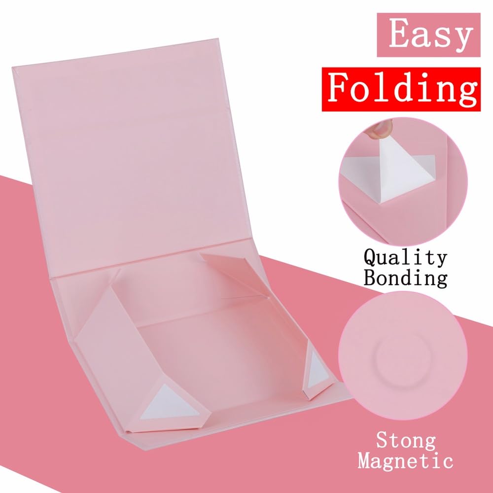UoeRing 1 Pcs Pink Gift Box 9.5x6x3 inch Small Luxury Gift Box for Presents with Magnetic Lid Collapsible,Birthday,Christmas,Contains Card, Ribbon, Tissue Paper,Shredded Paper Fille