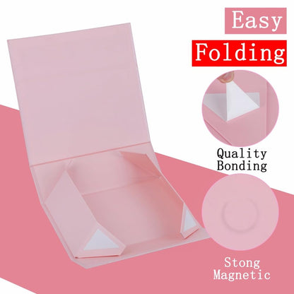 UoeRing 1 Pcs Pink Gift Box 9.5x6x3 inch Small Luxury Gift Box for Presents with Magnetic Lid Collapsible,Birthday,Christmas,Contains Card, Ribbon, Tissue Paper,Shredded Paper Fille