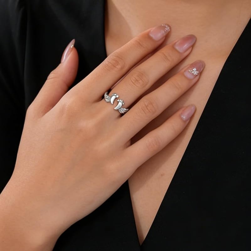 Miscarriage Gifts for Mothers Loss of Pregnancy Rings, Mommy of an Angel Wing Ring,Silver Mom Feather Rings Mother's Day Gifts