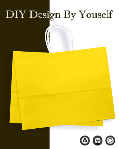 qiqee 24PCS Large Gift Bag with Handles Bulk 13"x4.5"x10" Gift Bags Bright Yellow Bags Multiple Uses (32x11x25cm,Wide Large)