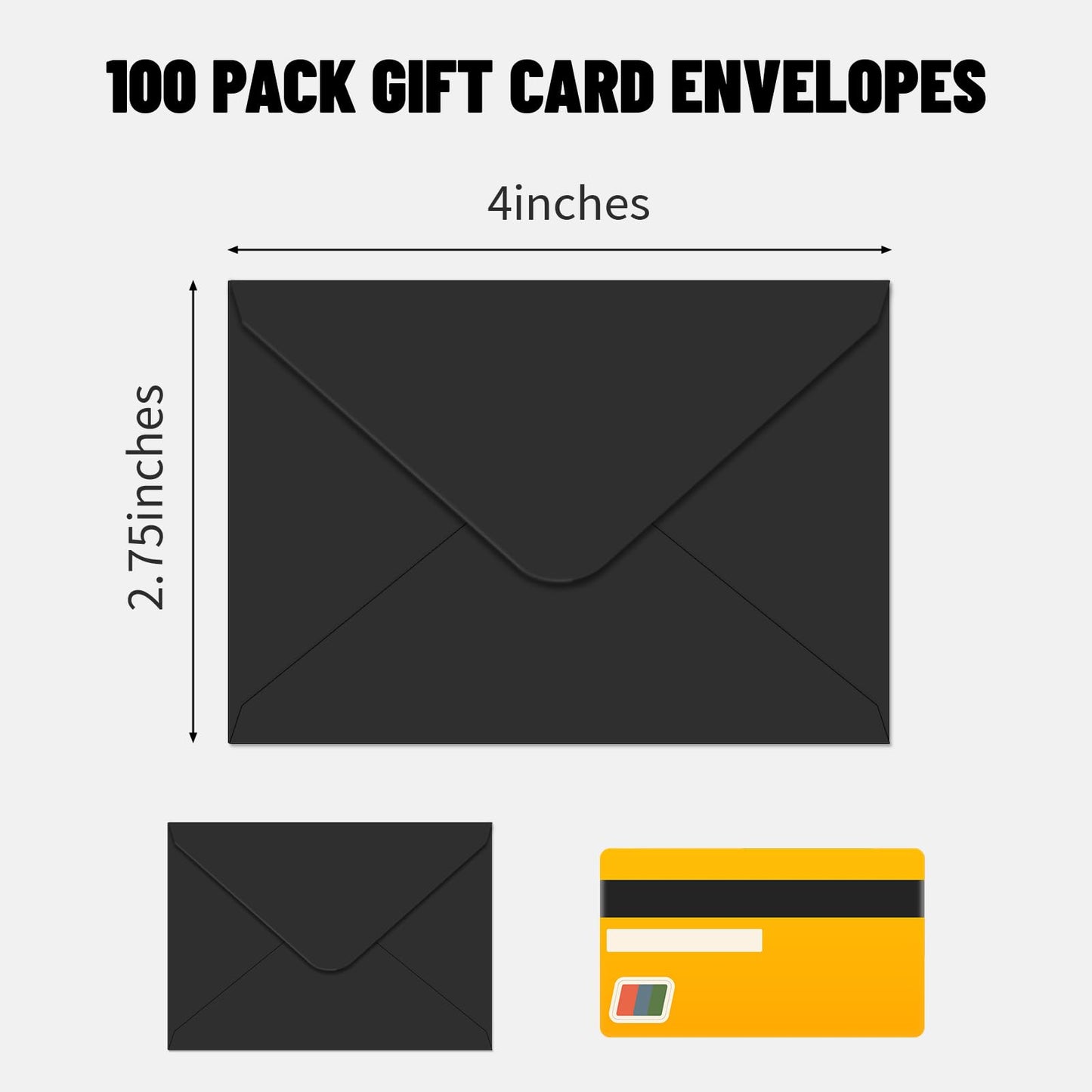 100 Pack Gift Card Envelopes 4 x 2.75" Mini Envelopes 120GSM Small Paper Business Gift Card Sleeves Bulk,Tiny Little Greeting Card Envelope Pockets for Invitation (Black)