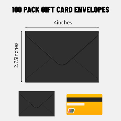 100 Pack Gift Card Envelopes 4 x 2.75" Mini Envelopes 120GSM Small Paper Business Gift Card Sleeves Bulk,Tiny Little Greeting Card Envelope Pockets for Invitation (Black)