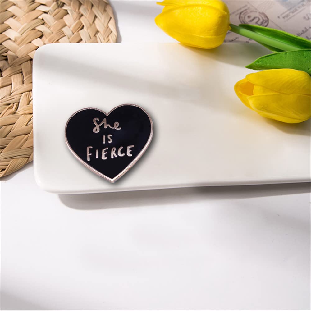 She Is Fierce Brooch Black Heart Enamel Pins Shakespeare Quotes Backpack Hat Collar Badges Feminist Lapel Pins Jewelry Accessories Gifts