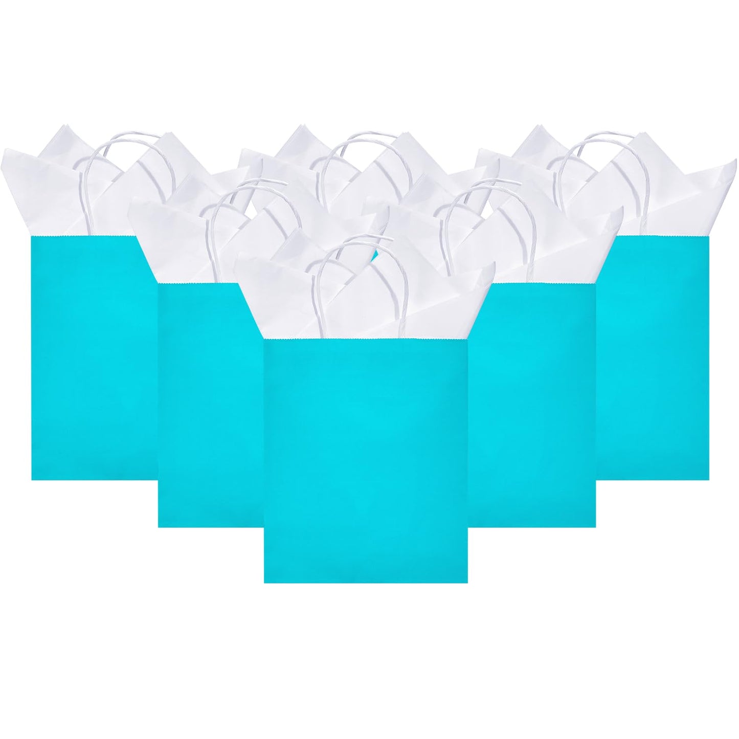 DjinnGlory 24 Pack Medium Size Teal Blue Paper Gift Bags with Handles 10x8x4 Inch and 24 Tissue Paper for Birthday Wedding Baby Bridal Shower Party Favors, Merchandise Shopping Bags