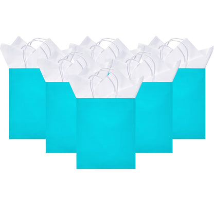 DjinnGlory 24 Pack Medium Size Teal Blue Paper Gift Bags with Handles 10x8x4 Inch and 24 Tissue Paper for Birthday Wedding Baby Bridal Shower Party Favors, Merchandise Shopping Bags