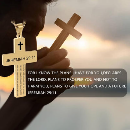 SKQIR Cross Necklace for Men with Bible Verse, Christian Religious Scripture First Communion Cross Chain Pendant for Boys Jewelry Easter Basket Essentials Stuffers Graduation Gifts