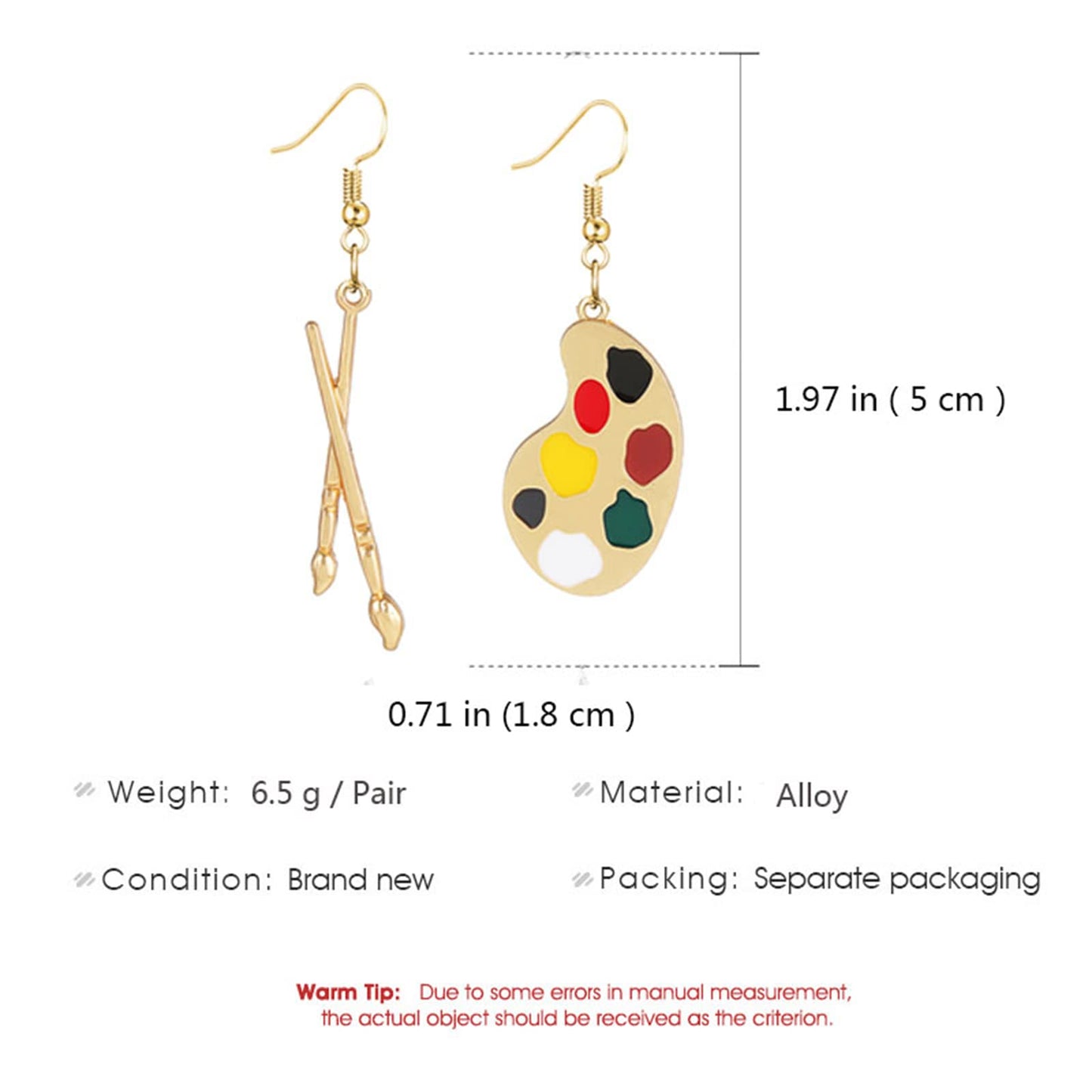 coadipress Artist Paint Palette and Paint Brush Earrings for Women Unique Colorful Enamel Painter Artist Dangle Drop Art Paint Pallet Pendant Earrings Jewelry Gifts