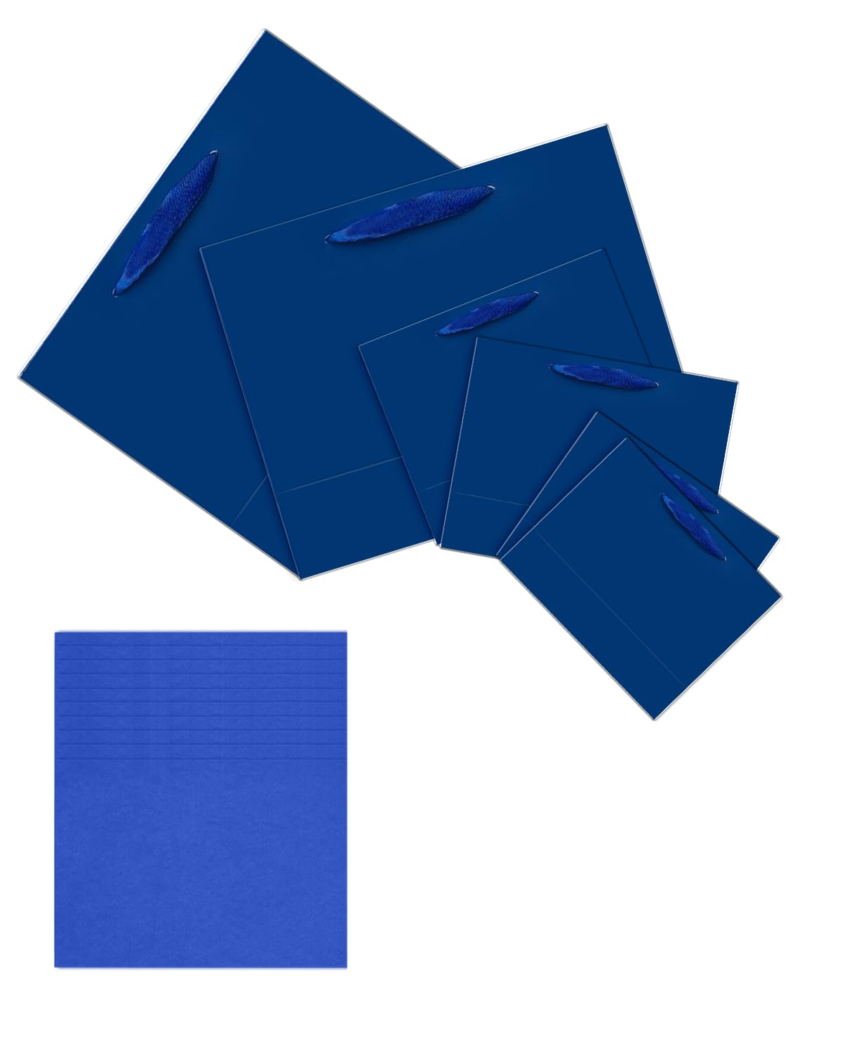 qiqee 10PCS Nordic Blue Gift Bags with Ribbon Handles Mulit Assorted Sizes Gift Wide Bags (2pcs Large 13", 4pcs Medium 9.6", 4pcs Small 6.3",Tissue Paper)