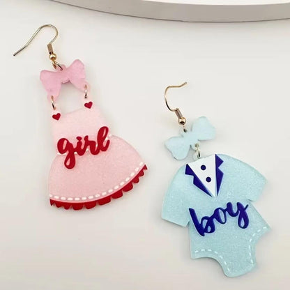 Gender Reveal Earrings Glitter Acrylic Blue Pink Dress Earrings for Gender Reveal Pregnancy Announcement Baby Shower Party