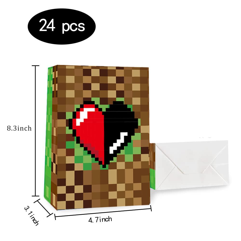 24 Packs Pixel Theme Party Gift treat Bags, Pixel Theme Birthday Party supplies