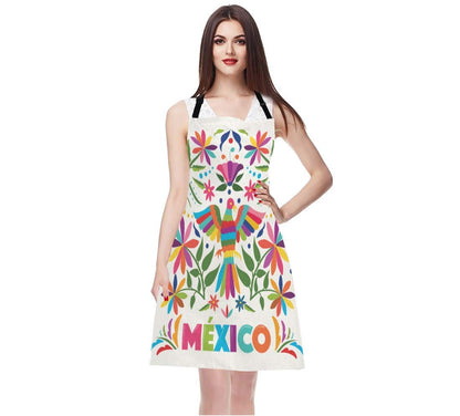 EKOBLA Birds Aprons Colorful Mexico Traditional Texture Vibrant Floral Pattern Leaves Waterproof Resistant Chef Cooking Kitchen BBQ Adjustable Aprons for Women Men 27x31 Inch