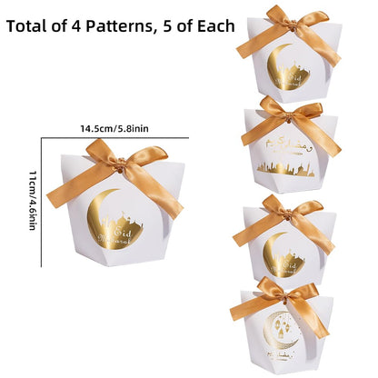 Colodeol 20Pcs Eid Mubarak Goodie Bags，Ramadan Goodie Bags with Ribbons Eid Mubarak Treat Bags Eid Gift Bags for Ramadan Kareem Eid Mubarak Party Supplies