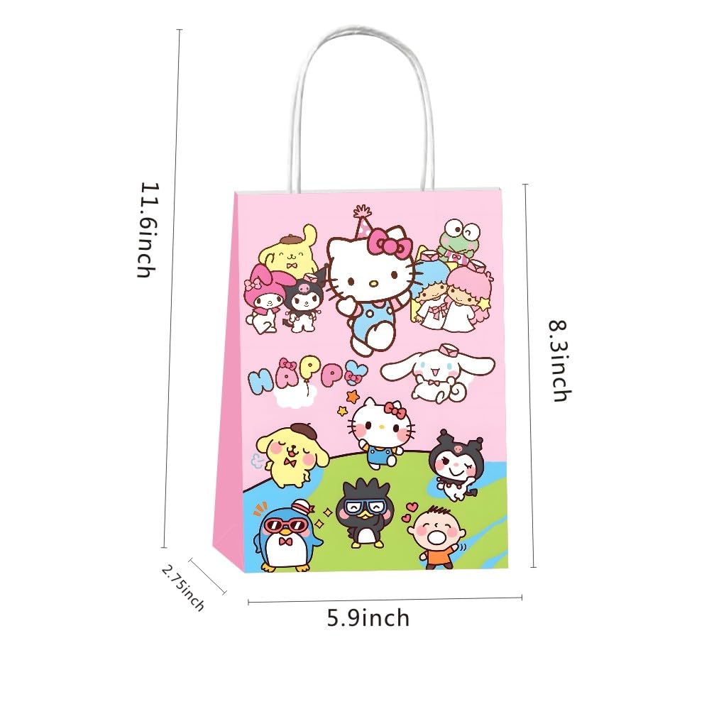 BNFUO 12pcs Kawaii and Friends Party Gift Bags with Handles,Kawaii Birthday Supplies for Cartoon and Friends Party Decorations