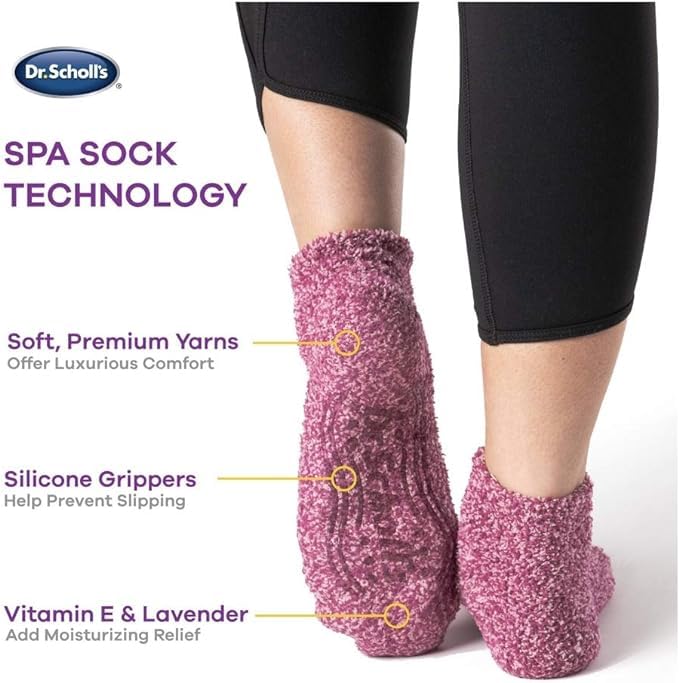 Dr. Scholl's Women's 2 Pack Soothing Spa Low Cut Lavender + Vitamin E Socks with Silicone Treads, Pink, Shoe Size: 4-10