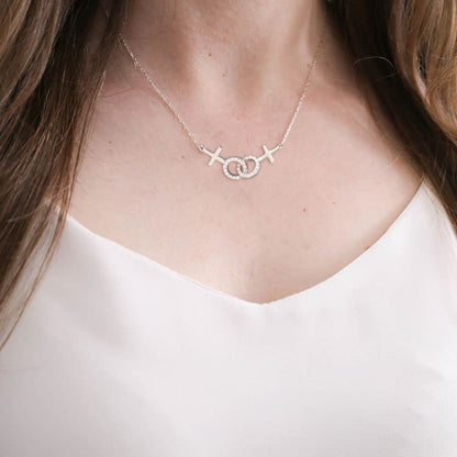 Lesbian Pride Gifts Lesbian Necklace LGBT Pride Necklace Gifts Rhinestone Silver Necklaces