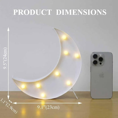 LED Moon Shaped Marquee Signs, Light Up Moon Night Lights Battery Operated Warm White Crescent Moon Lamp for Bedroom, Christmas, Birthday Party Decor-Moon(White)