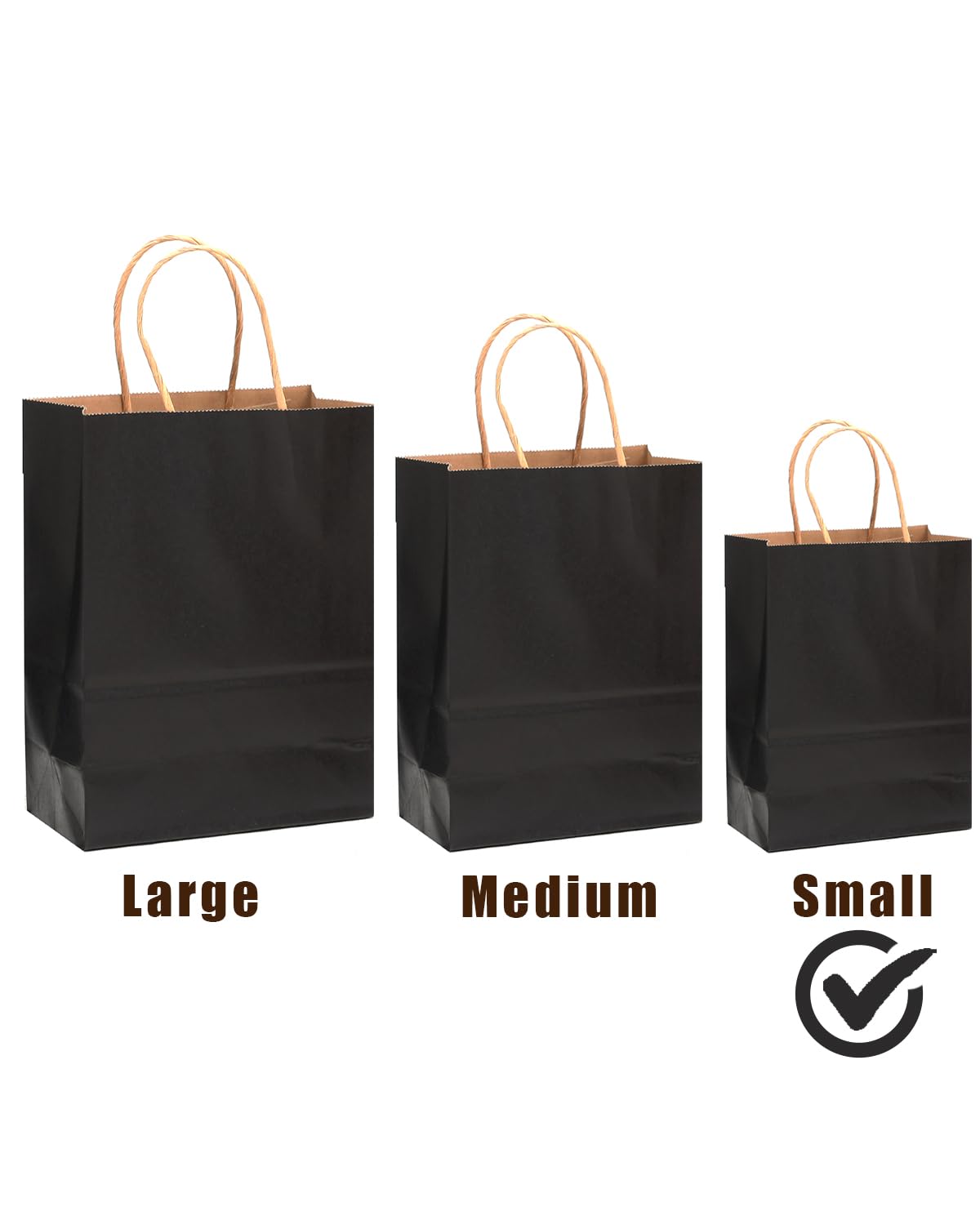 qiqee 50-Packs Black Paper Gift Bags with Handles Bulk 8.3"x3"x 6" Small Size Paper Bags Multiple Uses(Small Size)