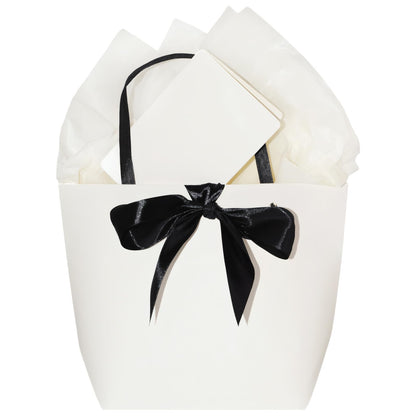 HUIYOULAI Classic White Small Gift Bag Set with Card, Tissue Paper & Ribbon Tie - 11x8x4 Premium Paper Bag for Birthday, Wedding, Bridal Shower, Luxe Favors