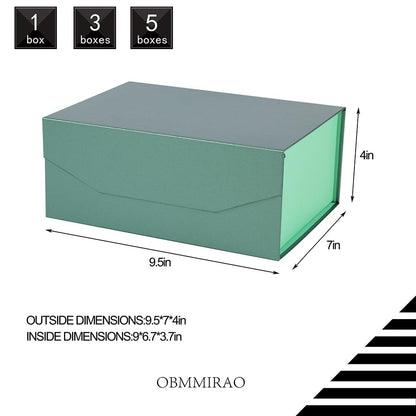 Upgrade 1PCS Green Gift Box 9.5x7x4 Inches, Sturdy Gift Box with Lid for Gift Packaging, Foldable Magnetic Closure Storage Boxes, Bridesmaid Proposal Box, Rectangle Collapsible Box