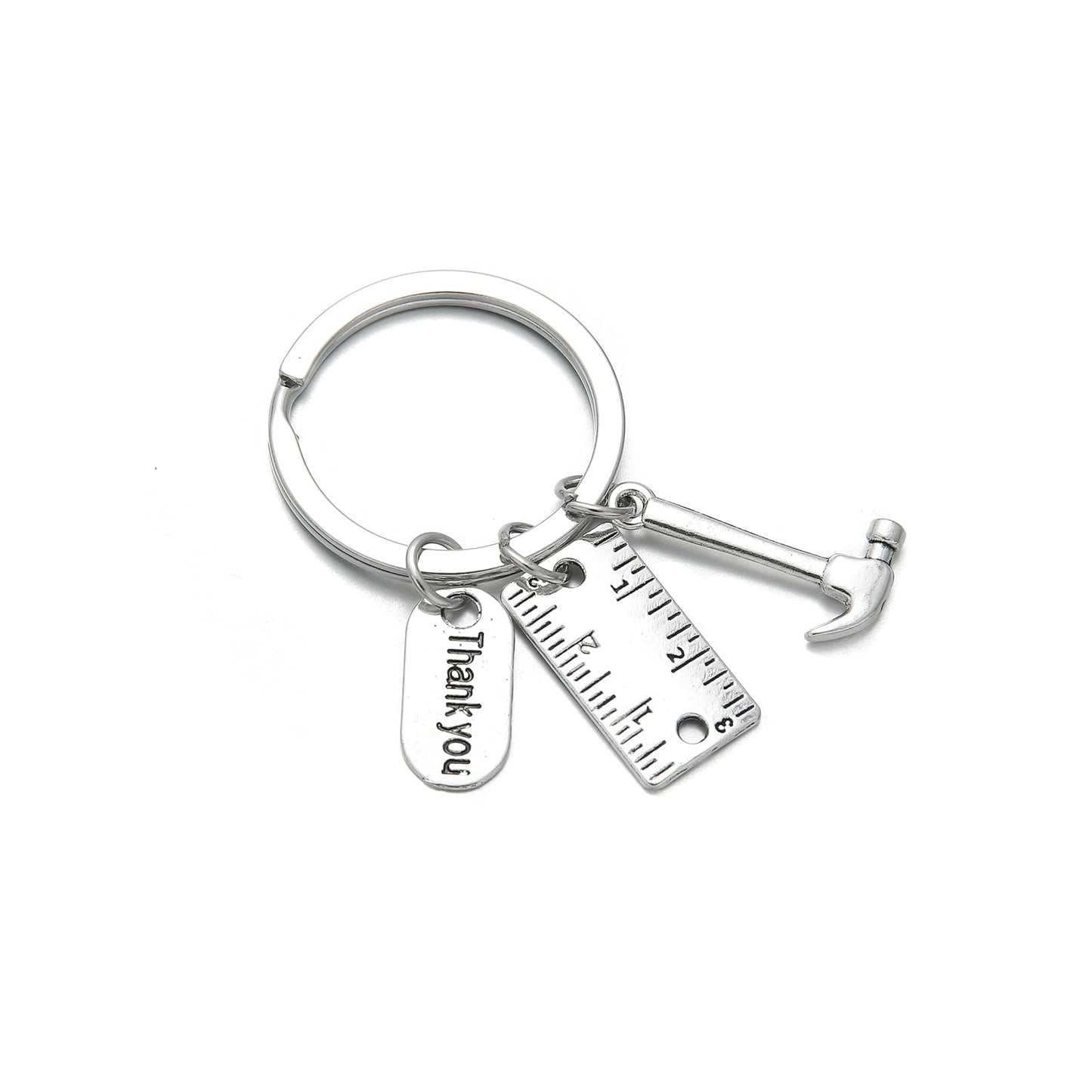PHAETON 20PCS Toolbox Pendant Keychain Hammer & Ruler Charm Keychain with Thank You Tag for Dad, Father’s Day Birthday Gifts Builders, Construction Team, Handyman Appreciation Keyring