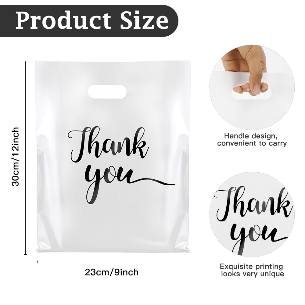 Thank You Bags 100 Pcs Thank You Gift Bags Merchandise Bag Extra Thick Reusable White Plastic Shopping Bag with Handles for Small Business Retail Boutique Wedding Birthday Party Gifts 9 x 12 Inch