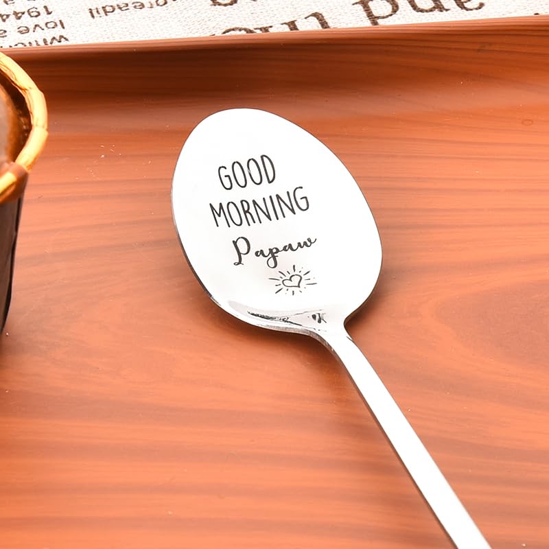 Grandpa Birthday Gifts for Papaw Papa from Granddaughter Grandson Good Morning Papaw Spoon for Grandpa Grandfather Fathers Day Christmas Gifts for Grandpa Papa Men Coffee Tea Spoon for Papa Papaw