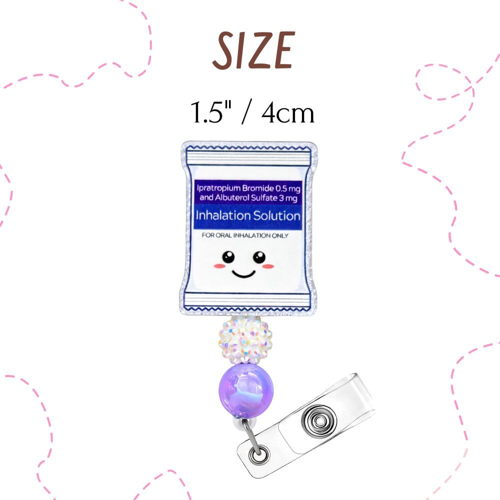 Inhalation Solution Badge Reel Cute Funny Smiley ID Name Holder with Retractable Clip Inhaler Oxygen ICU Pharmacy Accessories Gift for Respiratory Therapists RT Pulmonologists Nurses RN ER Workers
