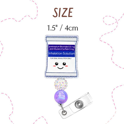 Inhalation Solution Badge Reel Cute Funny Smiley ID Name Holder with Retractable Clip Inhaler Oxygen ICU Pharmacy Accessories Gift for Respiratory Therapists RT Pulmonologists Nurses RN ER Workers